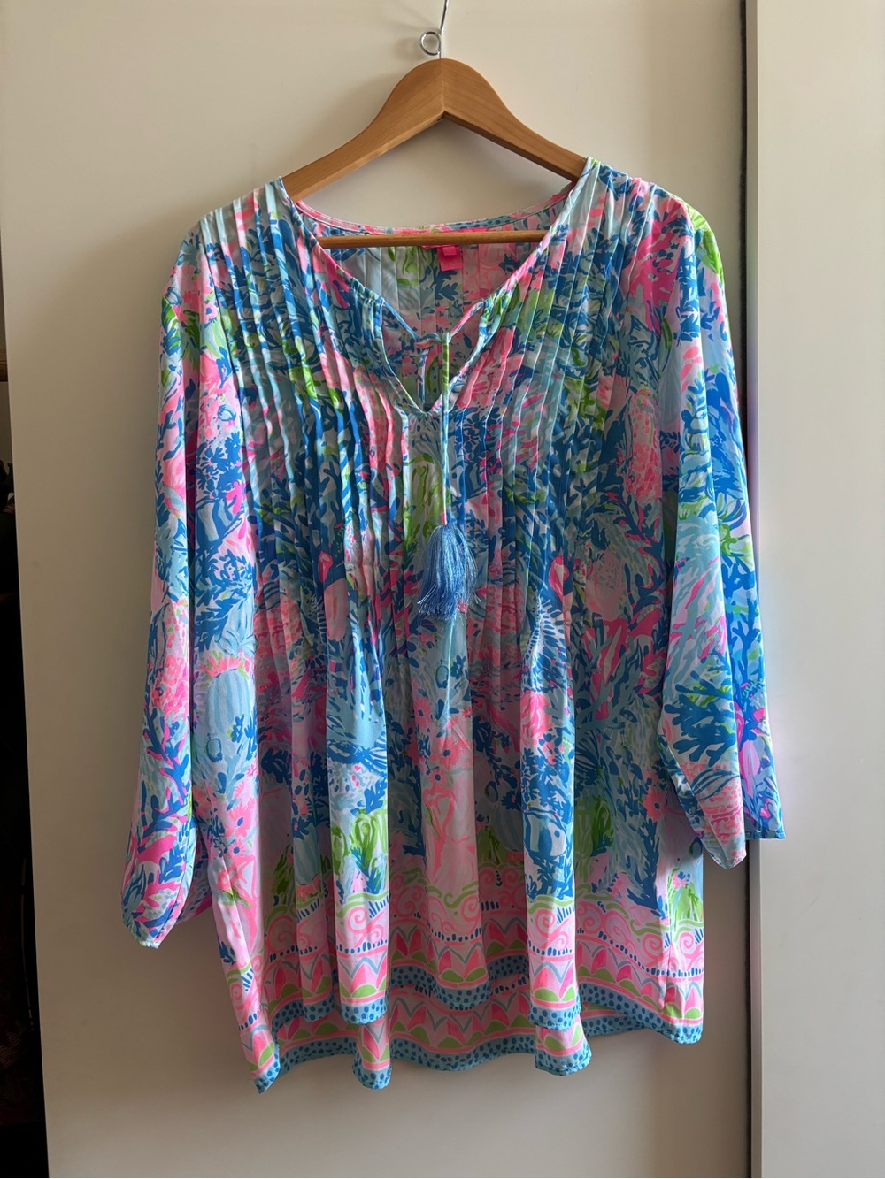 Lilly Pullitzer Women's Pink & Blue Floral Peasant Blouse